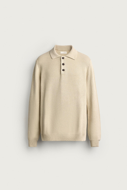 ZARA ПОЛО ИЗ ХЛОПКОВОГО ТРИКОТАЖА, ЭКРЮ