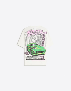 BERSHKA Футболка свободного кроя «Fast & Furious», белый