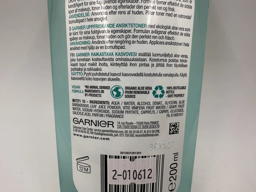 Garnier Skin Active Aloe освежающий тоник для нормальной и комбинированной кожи 200 мл (из Финляндии)