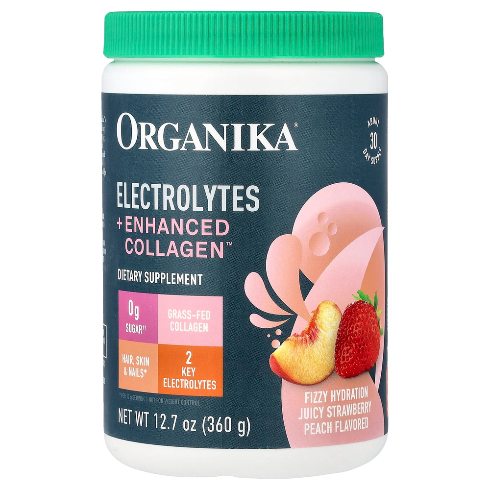 Organika, Electrolytes + Enhanced Collagen ™, сочная клубника и персик, 360 г (12,7 унции)