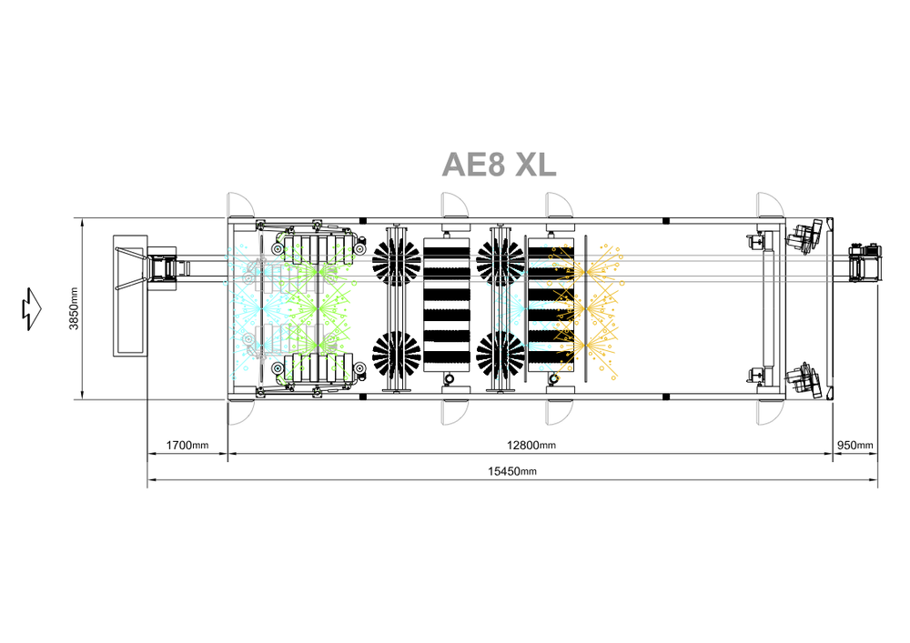 АЕ.XL.8.27 Мойка туннельная автоматическая с 8-ю щётками и контурной сушкой, проездная высота 2,7 м