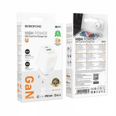 Зарядное устройство для Lighting Borofone BN27 PD20W+QC3.0 (white)