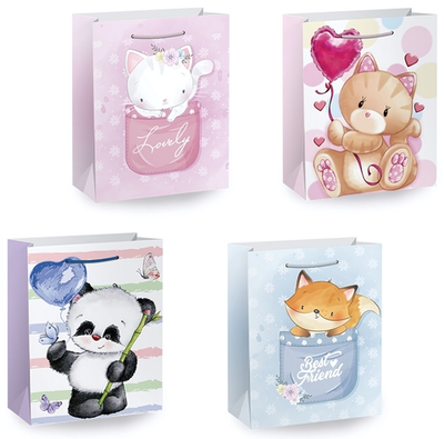 Пакет подарочный 26x13x32см. "Lovely Animals" глиттер, ассорти (Золотая сказка)