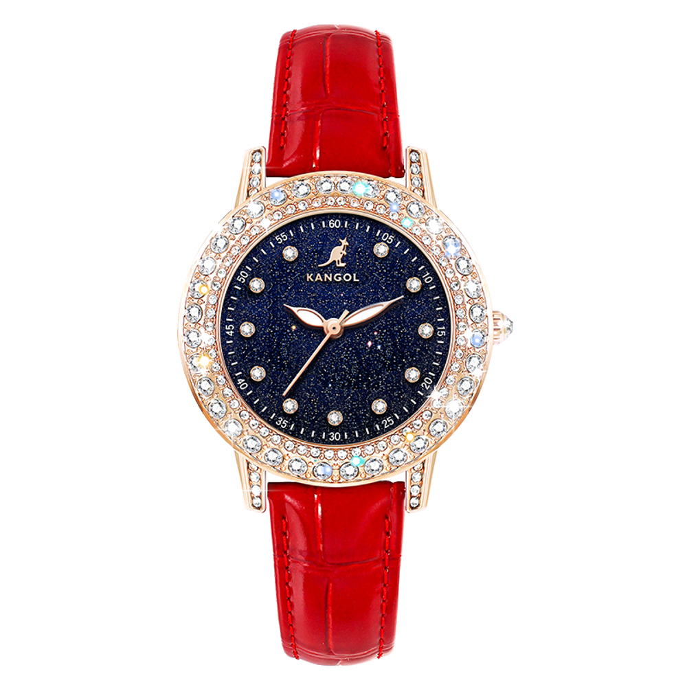 KANGOL Quartz Movement Genuine Leather Strap Watch Women"s Watch Blue Dial