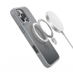Прозрачный матовый чехол с серыми рамками и с поддержкой MagSafe от Dux Ducis для iPhone 16 Pro Max, серия Yind Series Case (версия с магнитной откидной подставкой)