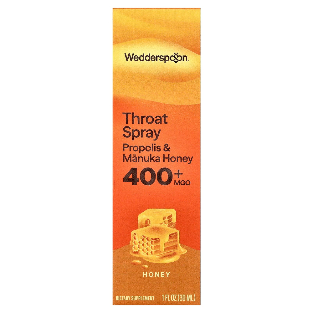 Wedderspoon, Спрей для горла с медом и прополисом Manuka, оригинальный мед, MGO 400+, 30 мл (1 жидк. унц.)