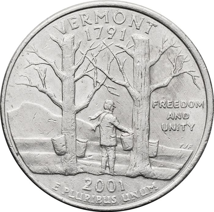 25 центов (1/4 доллара, квотер) 2001 США «Штат Вермонт» (D)