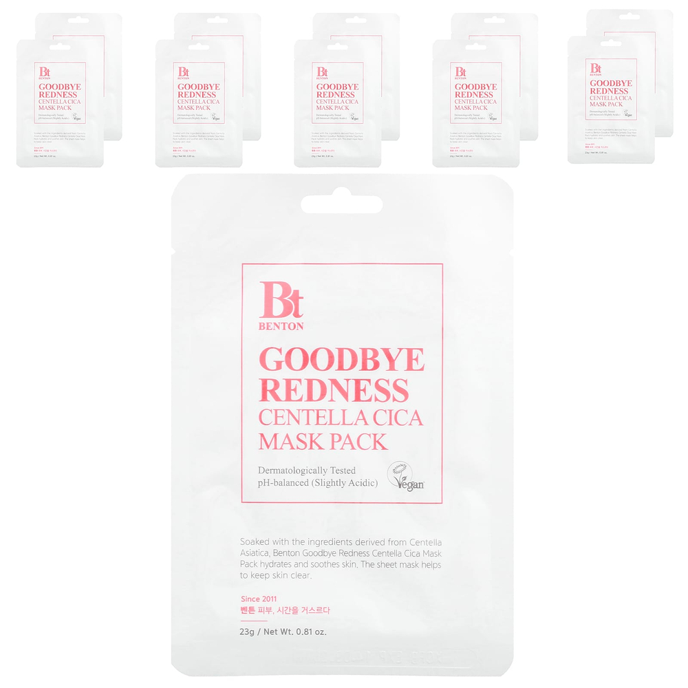 Benton, Goodbye Redness Centella Cica, маска для лица, 10 шт. по 23 г (0,81 унции)