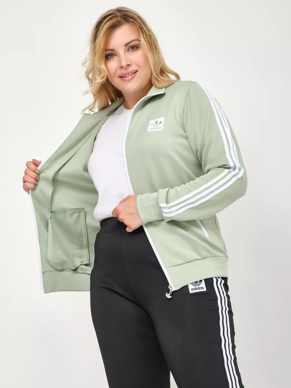 костюм спортивный на молнии Adidas больших размеров
