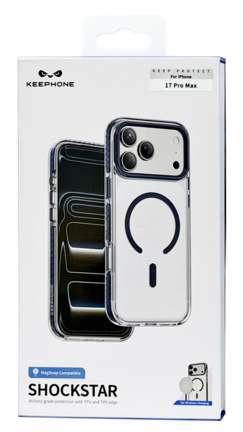 Накладка для i-Phone 17 Pro max Keephone Shockstar MagSnap сине-прозрачный