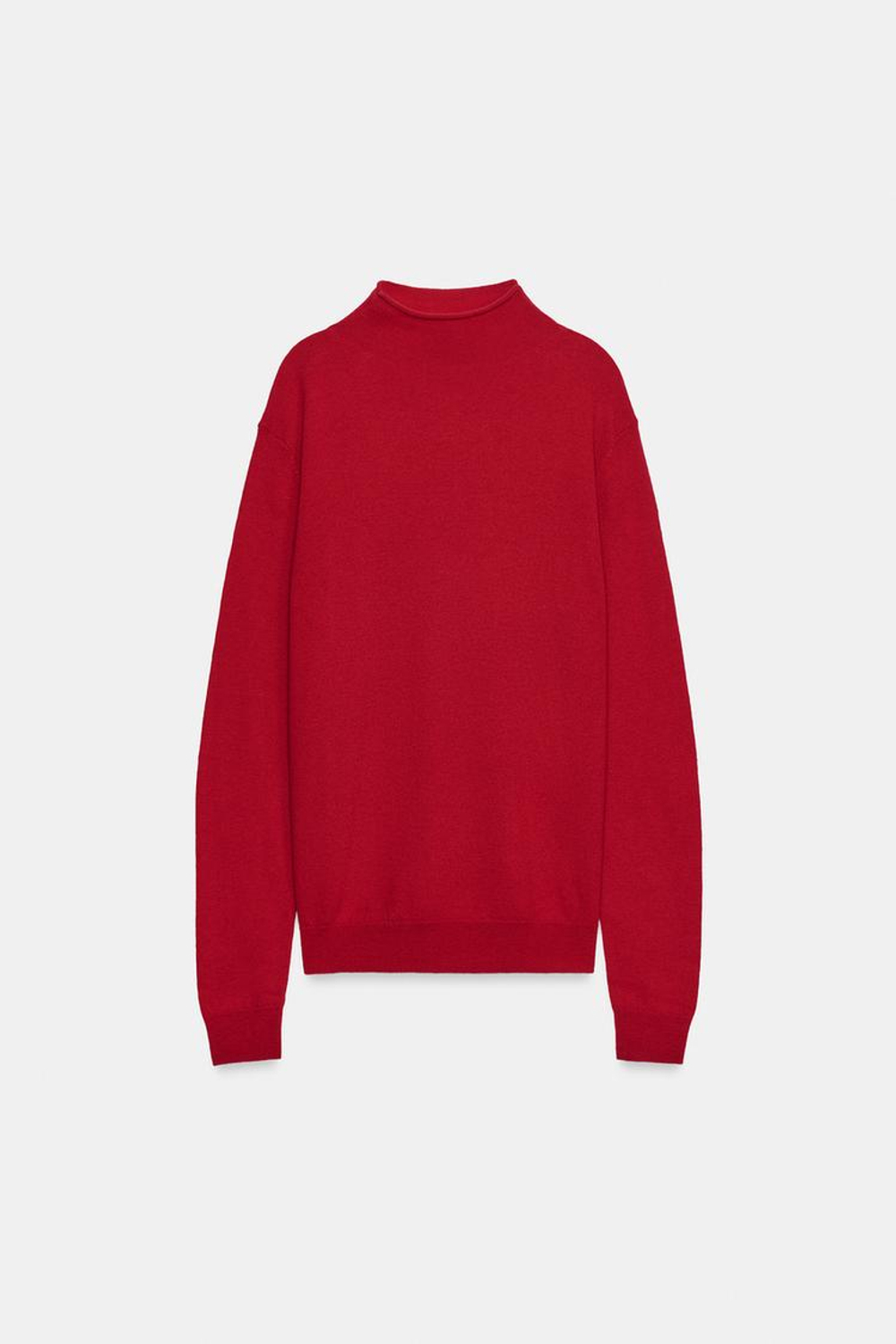ZARA СВИТЕР ИЗ 100% СВЕРХМЯГКОЙ ШЕРСТИ С ВЫСОКИМ ВОРОТНИКОМ, МЯГКИЙ КРАСНЫЙ