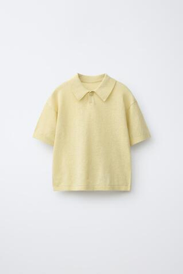 ZARA ТРИКОТАЖНОЕ ПОЛО ИЗ ХЛОПКА И ЛЬНА, ЛИМОННО-ЖЕЛТЫЙ