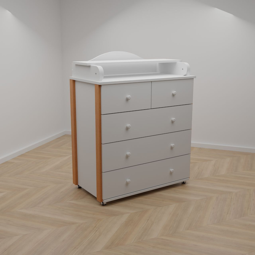 Комод NUVOLLA LUX 800/5 с откидной пельной доской цвет белый/БУК