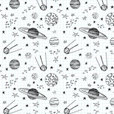 Космос в дудл стиле в школьной тетради