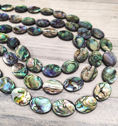 Бусина перламутр Blue Abalone Shell 18 х 13 мм, нить 19 см, 11 бусин