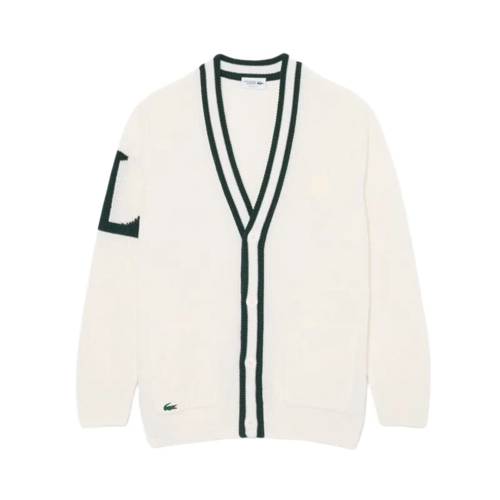 Мужская теннисная кофта Lacoste Badge Accent Wool Blend Golf Cardigan - white/green