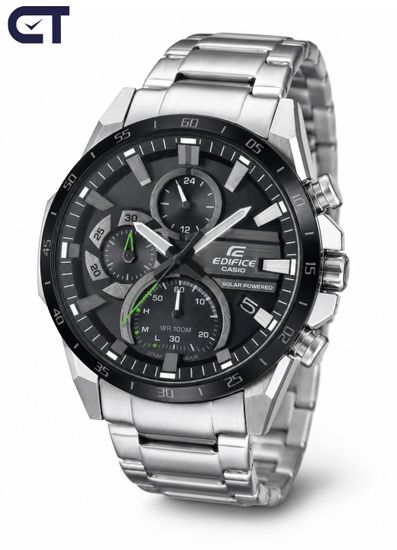 CASIO EQS-940DB-1AVUDF EDIFICE мужские наручные часы — солнечный стальной хронограф с чёрным циферблатом
