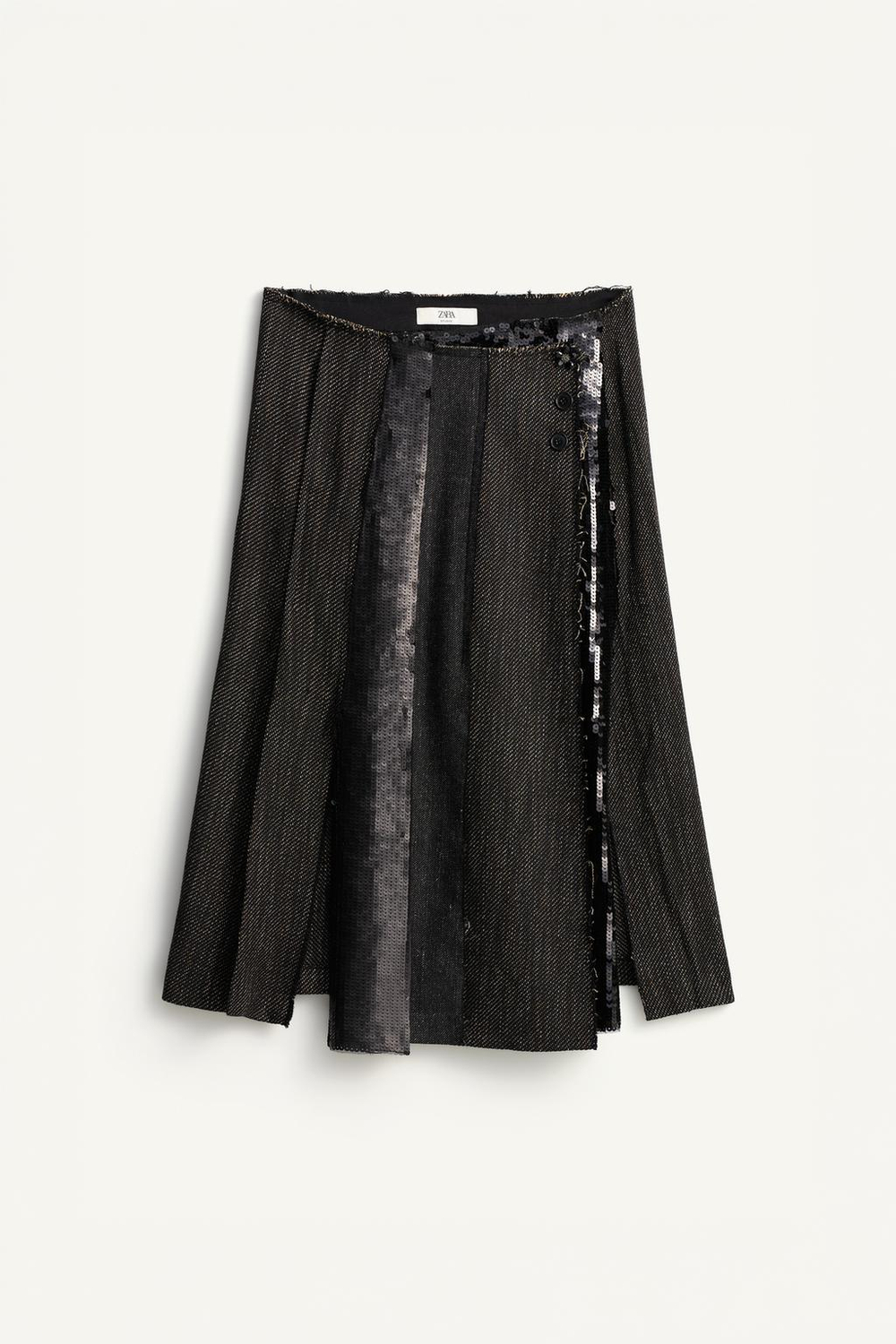 ZARA ЮБКА ИЗ СМЕСОВОЙ ТКАНИ — LIMITED EDITION, ЧЕРНЫЙ/КОРИЧНЕВЫЙ