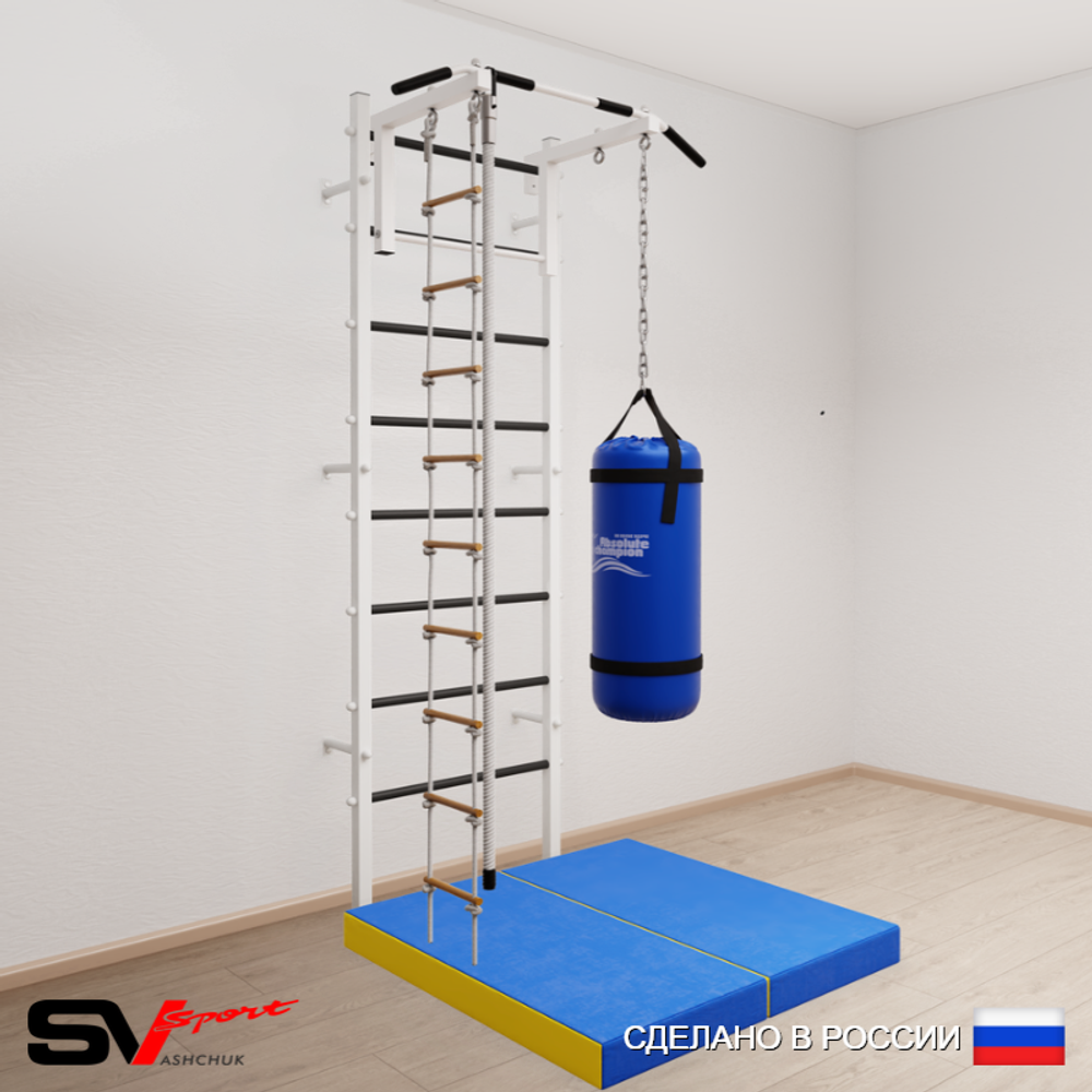 Шведская стенка Sv Sport усиленная 6145 (Турник стандарт/Канат/Лестница/Цепь/Мешок 15кг/Мат 1м)