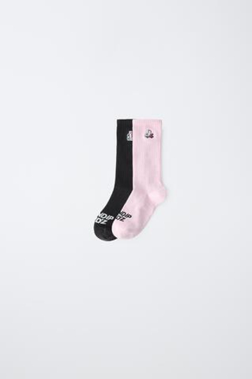 ZARA НАБОР ИЗ 2 ПАР НОСКОВ СРЕДНЕЙ ВЫСОТЫ С ВЫШИВКОЙ RIPNDIP ©, ЧЕРНЫЙ