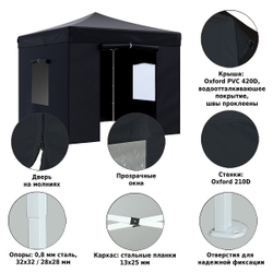 Быстросборный шатер Helex 3x3 м black