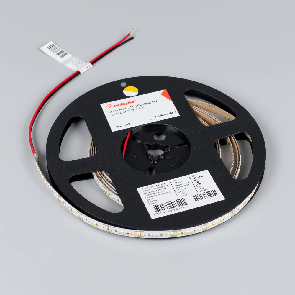 Светодиодная лента MICROLED-M320-8mm 24V Warm3500 (8 W/m, IP20, 2216, 5m) (Arlight, 130 лм/Вт) 047864