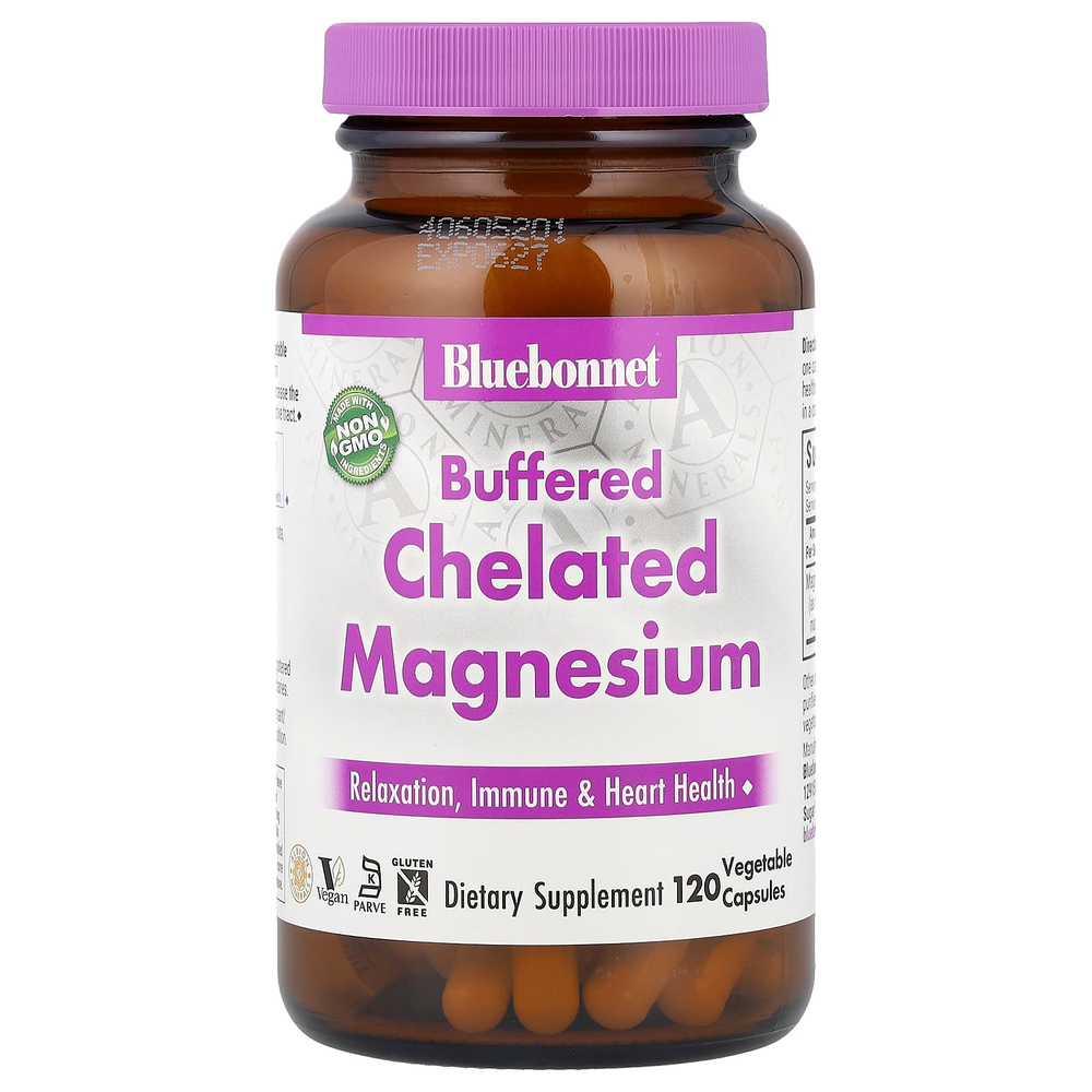Bluebonnet Nutrition, буферизованный хелатный магний, 120 растительных капсул (200 мг в 1 капсуле)