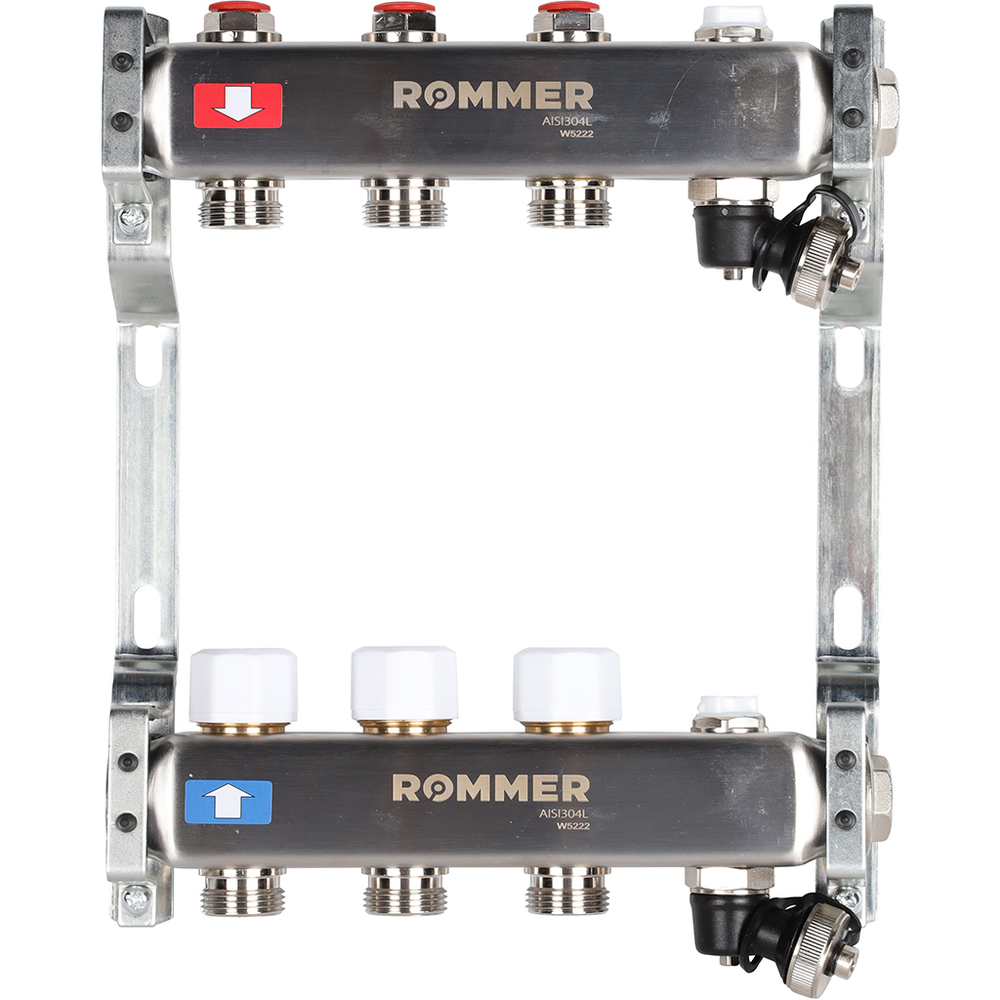 Коллекторная группа ROMMER без расходомеров, с воздухоотводчиком и дренажным краном