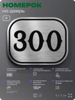 Номерок на дверь квартиры 300, для кабинета, офиса, шильдик 9 х 7 см, серебристый, Айдентика Технолоджи