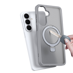 Матовый чехол серого цвета с MagSafe для Samsung Galaxy S26, серия Yind Series Case от Dux Ducis (версия с магнитной откидной подставкой)