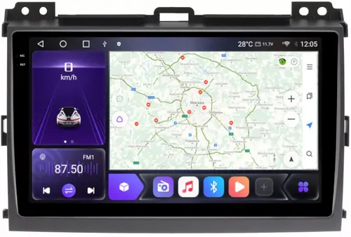 Магнитола для Toyota Land Cruiser Prado 120, Lexus GX470 (экран климата внизу) - Kuberg OL-9696 QLed+2K, Android 12, Быстрая, CarPlay, 4G SIM-слот