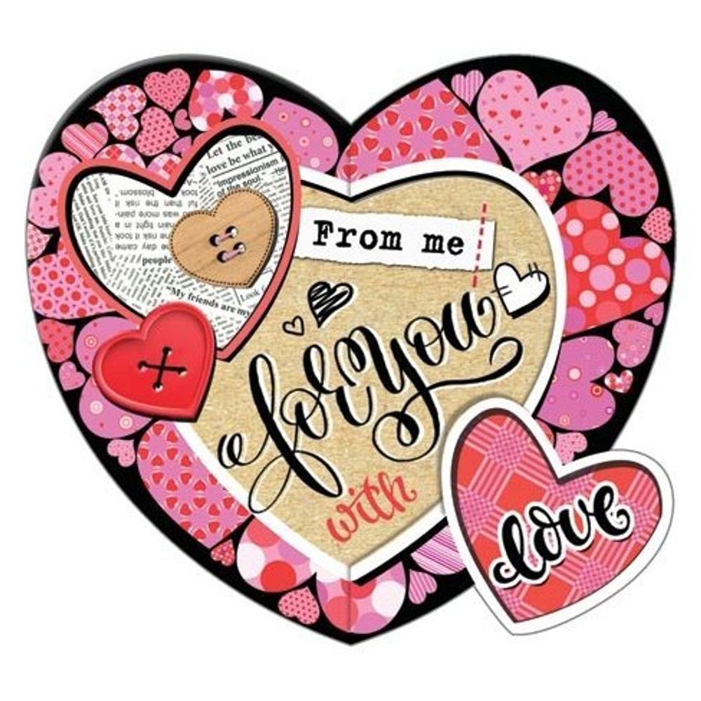 Открытка - мини двойная, с термографией, "For you with love", 86х167 мм, с текстом, форма-сердце Открытка - мини двойная, с термографией, "For you with love", 86х167 мм, с текстом, форма-сердце