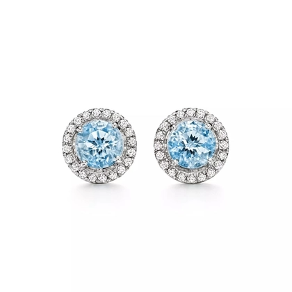 Серьги из платины с бриллиантами и аквамарином 💠 Tiffany- Soleste