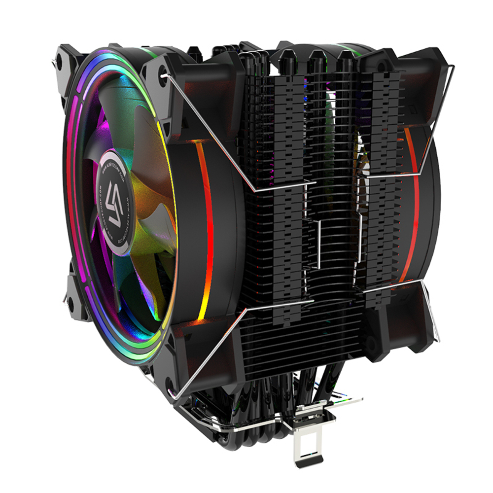 Кулер для CPU Alseye H120D V2.0, 2х120мм, 4-pin, Al+Cu, черный/FRGB, 800-2000rpm, 42.5CFM, 35.2дБ, 6-PIPE(прямой контакт), TDP 200Вт, INTEL 1700/1200/115x/775/2011, AMD AM5/AM4/AM3(+)/AM2(+)/FM2(+)/FM1, безвинтовое креплнение (AS.01.02.0009)