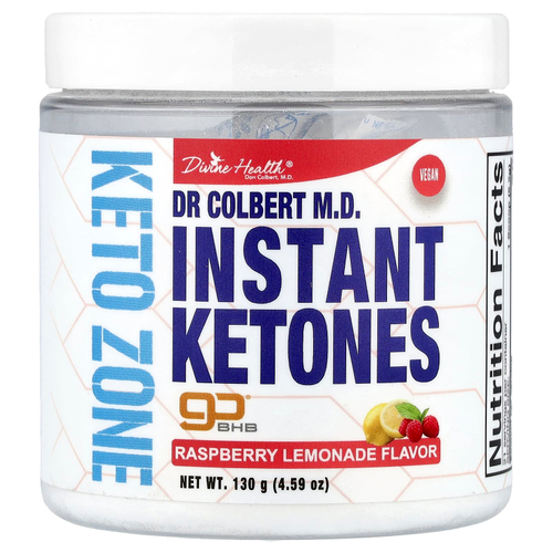 Divine Health, Компания Dr. Coliber MD, Keto Zone, быстрорастворимые кетоны, со вкусом малинового лимонада, 130 г (4,59 унции)