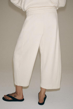 ZARA ХЛОПКОВЫЕ БРЮКИ-КЮЛОТЫ, ЭКРЮ