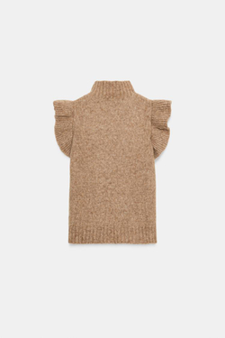 ZARA ТОП ИЗ ШЕРСТИ С ВОЛАНАМИ, СВЕТЛЫЙ ЖЕЛТО-КОРИЧНЕВЫЙ