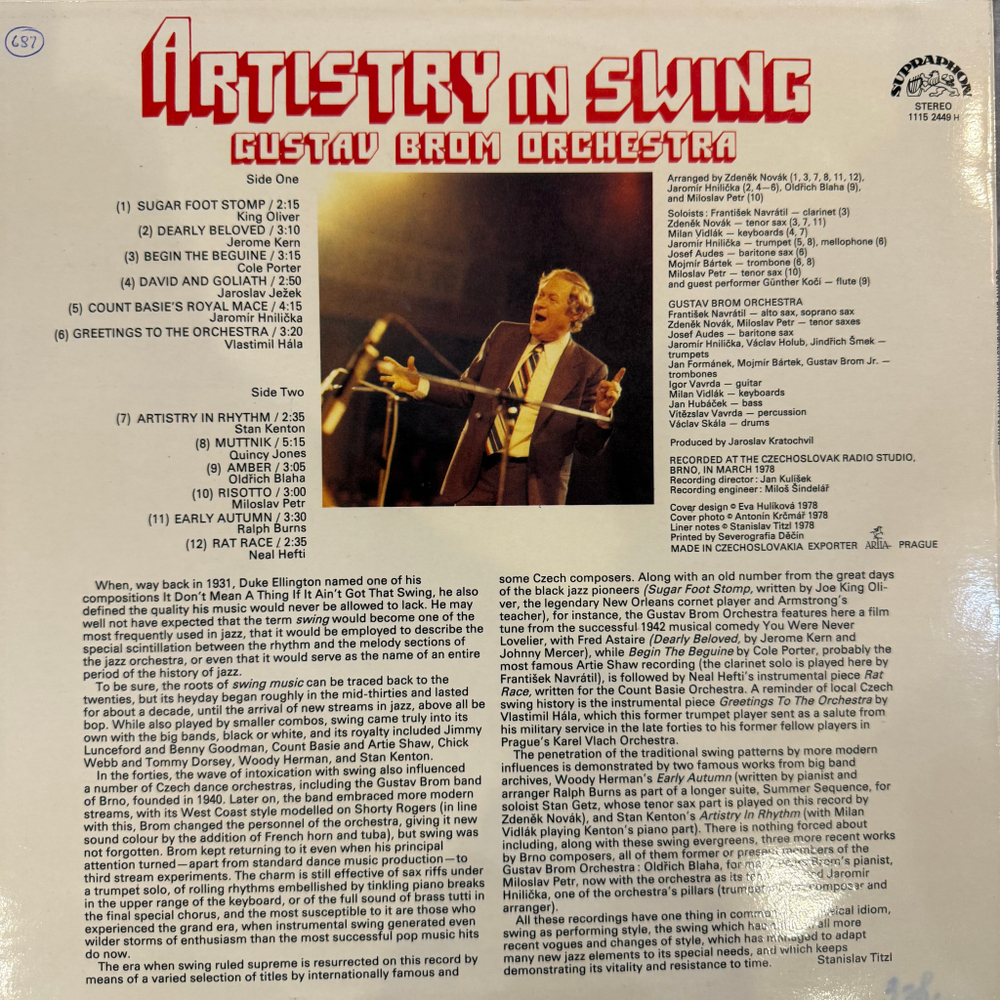 Виниловая пластинка Gustav Brom Orchestra – Artistry In Swing LP