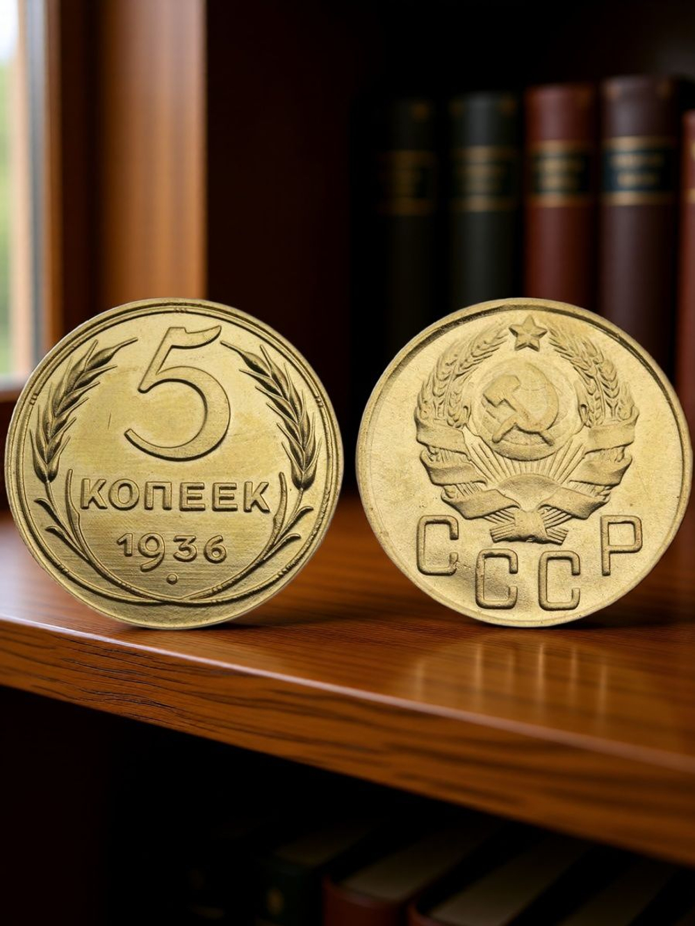 5 копеек 1936 года СССР Советский Союз. Погодовка Советы. Копия редкой монеты бронза