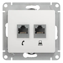 GLOSSA РОЗЕТКА двойная RJ11+RJ45 кат.5e, механизм, БЕЛЫЙ