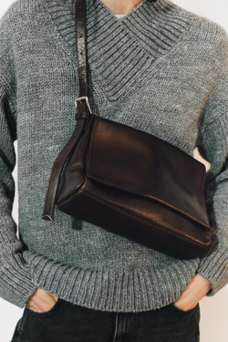 ZARA КОЖАНАЯ СУМКА С КЛАПАНОМ, КОРИЧНЕВЫЙ