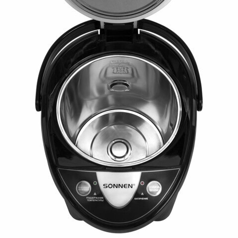 Термопот SONNEN TP-50, 5 л, 900 Вт, 1 температурный режим, 3 режима подачи воды, сталь, белый/серебро, 456711