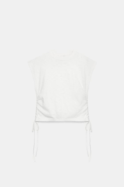 ZARA ФУТБОЛКА В РУСТИКАЛЬНОМ СТИЛЕ СО СБОРКАМИ, БЕЛЫЙ