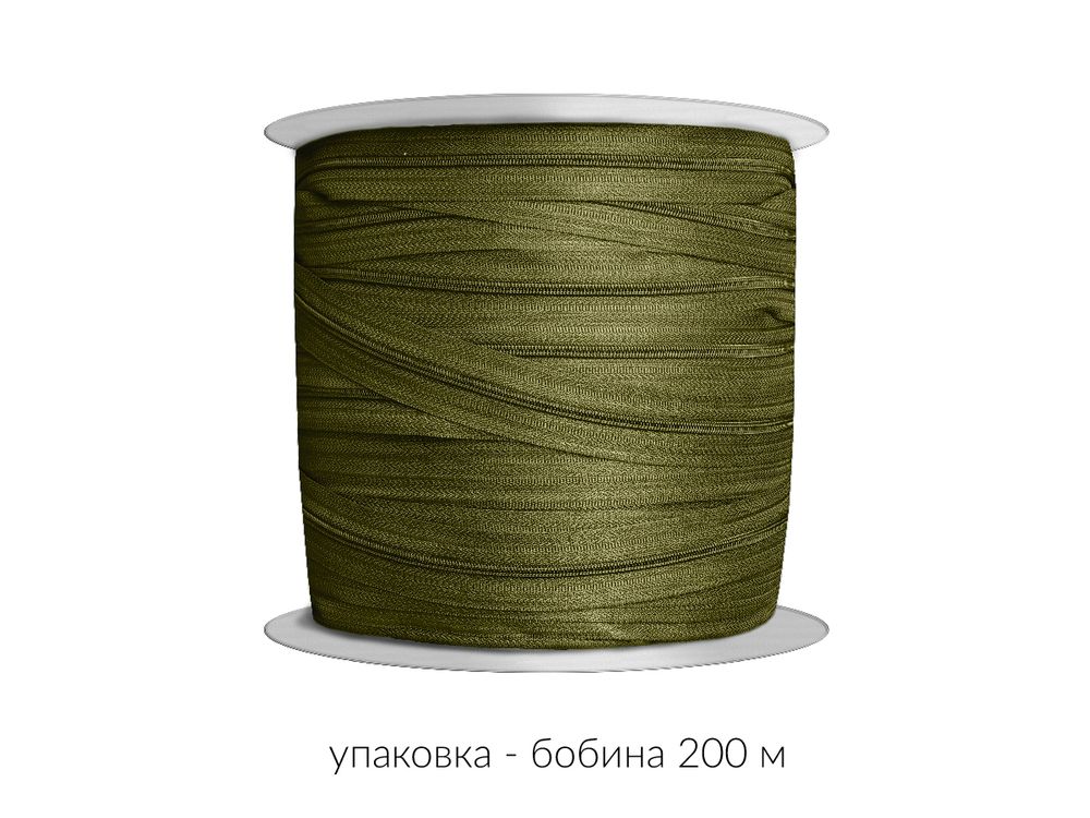 Молния рулонная витая (спираль) Т3 (3 мм) УСИЛЕННАЯ, НА БОБИНЕ, палитра CCC, E888 зеленый / 200 метров