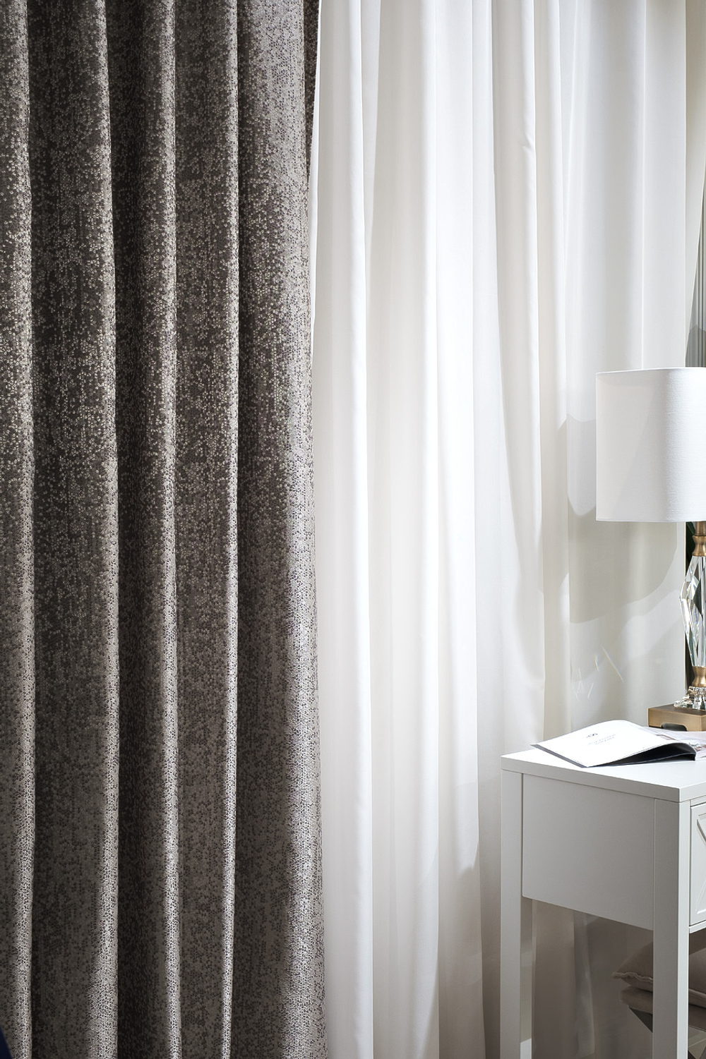 Ткань Портьера 275x260 Garda Decor Bari серебряная Серый##Серебряный