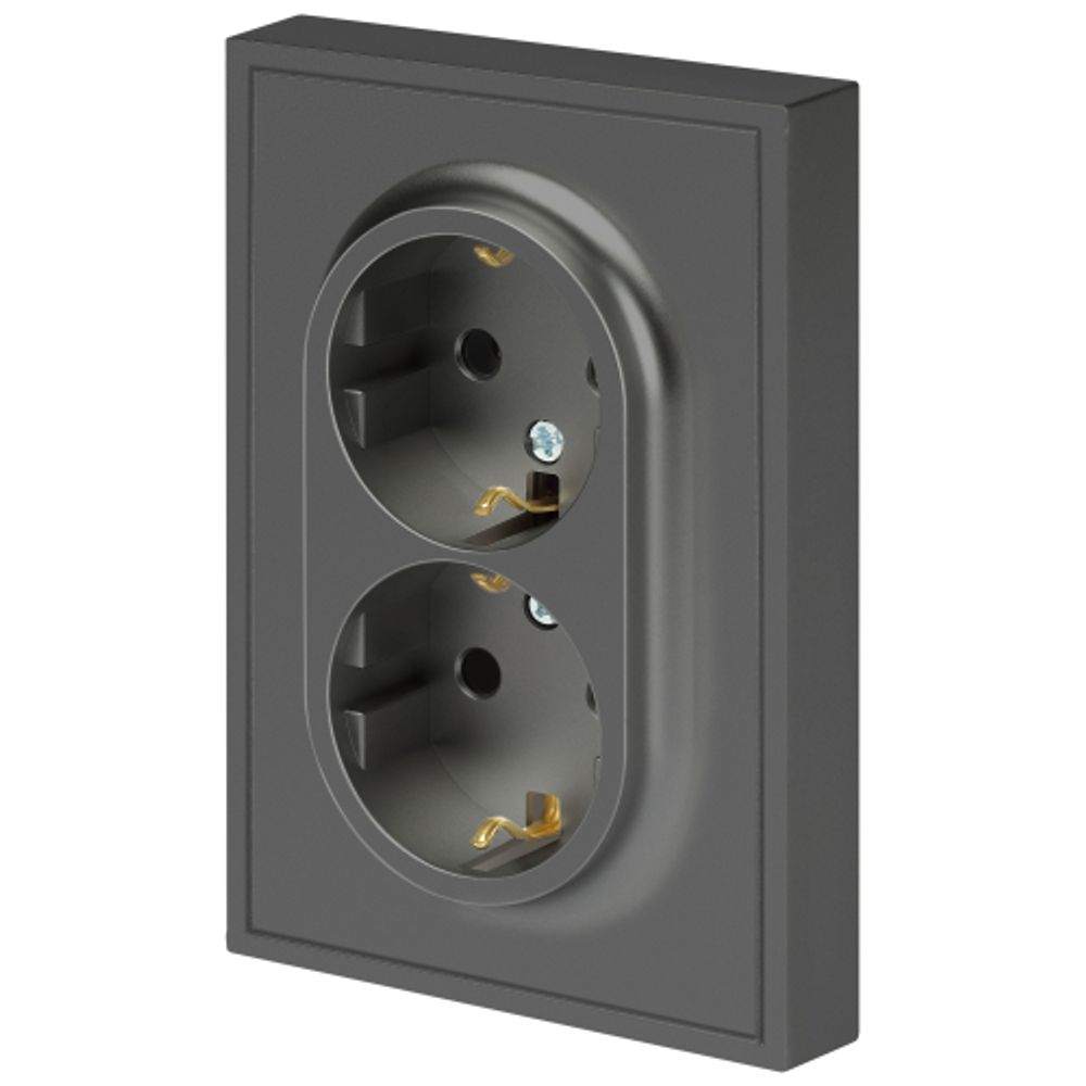 Розетка ЭРА Galaxy 15-2104-06 с заземлением двойная 2X2P+E Schuko 16А-250В IP20 графит | Эра Galaxy