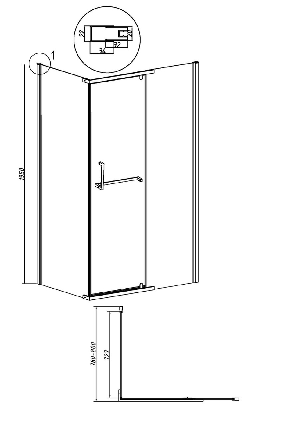 Боковая стенка Grossman Pragma 200.K33.03.80.10.00 (80х195) хром,стекло прозрачное, 1 место