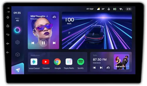 Магнитола в отсек 1DIN - Teyes CC3 монитор 9" QLED на Android 10, Быстрая, CarPlay, 4G SIM-слот