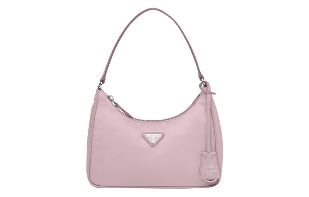 PRADA Re Edition Recycled Nylon Fabric With Saffiano Leather Trim Shoulder Bag, Handbag Mini Women"s Snow Pink
