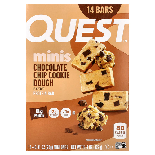 Quest Nutrition, мини, протеиновый батончик, печенье с шоколадной крошкой, 14 батончиков по 23 г (0,81 унции)